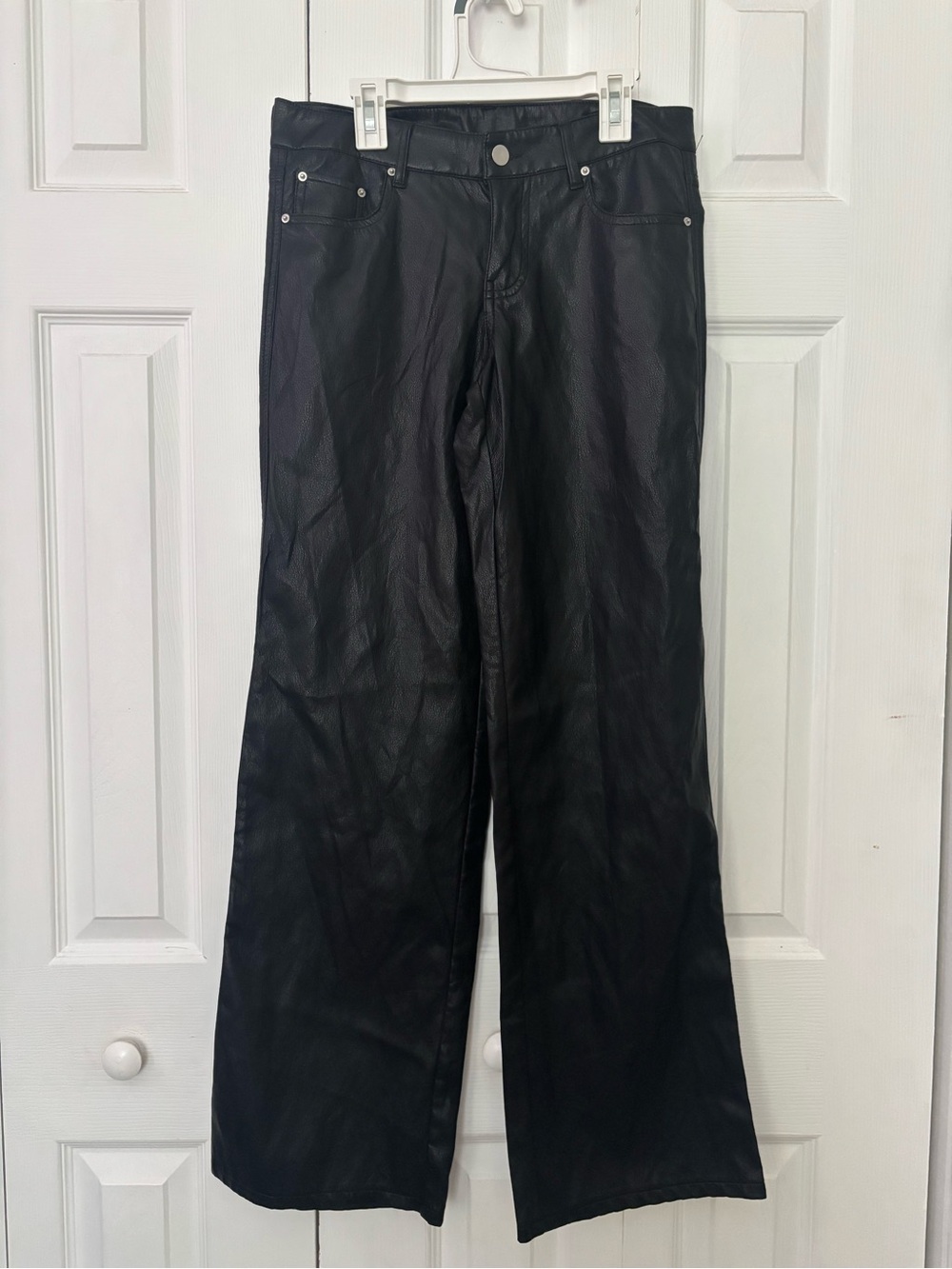 Wide Leg Faux Leather Pants - Black